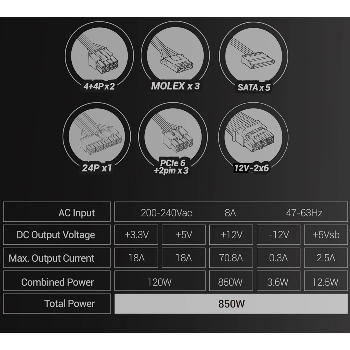 Alimentation électrique 850W Mars Gaming MPB850PSI - photo 4