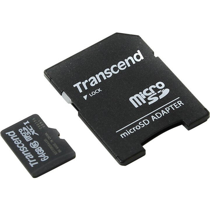 Carte mémoire 64GB MicroSD Transcend + SD adapter (TS64GUSDXC10)
