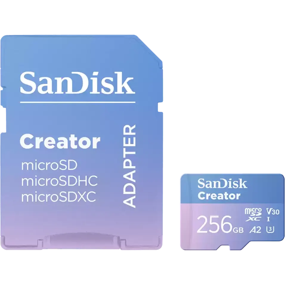 Carte mémoire 256GB MicroSD SanDisk Creator + SD adapter (SDSQXAV-256G-GN6MS)