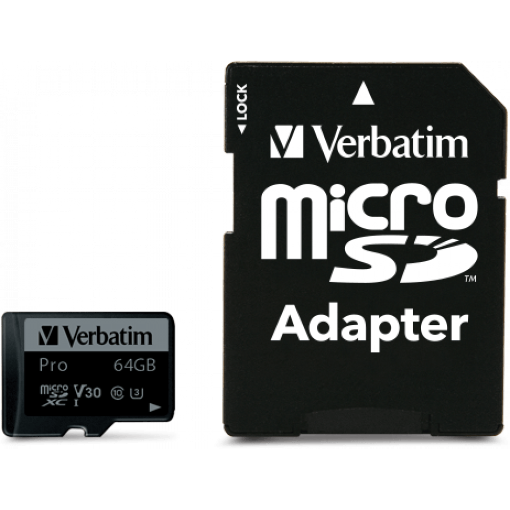 Carte mémoire 64GB MicroSD Verbatim Pro + SD adapter (47042)