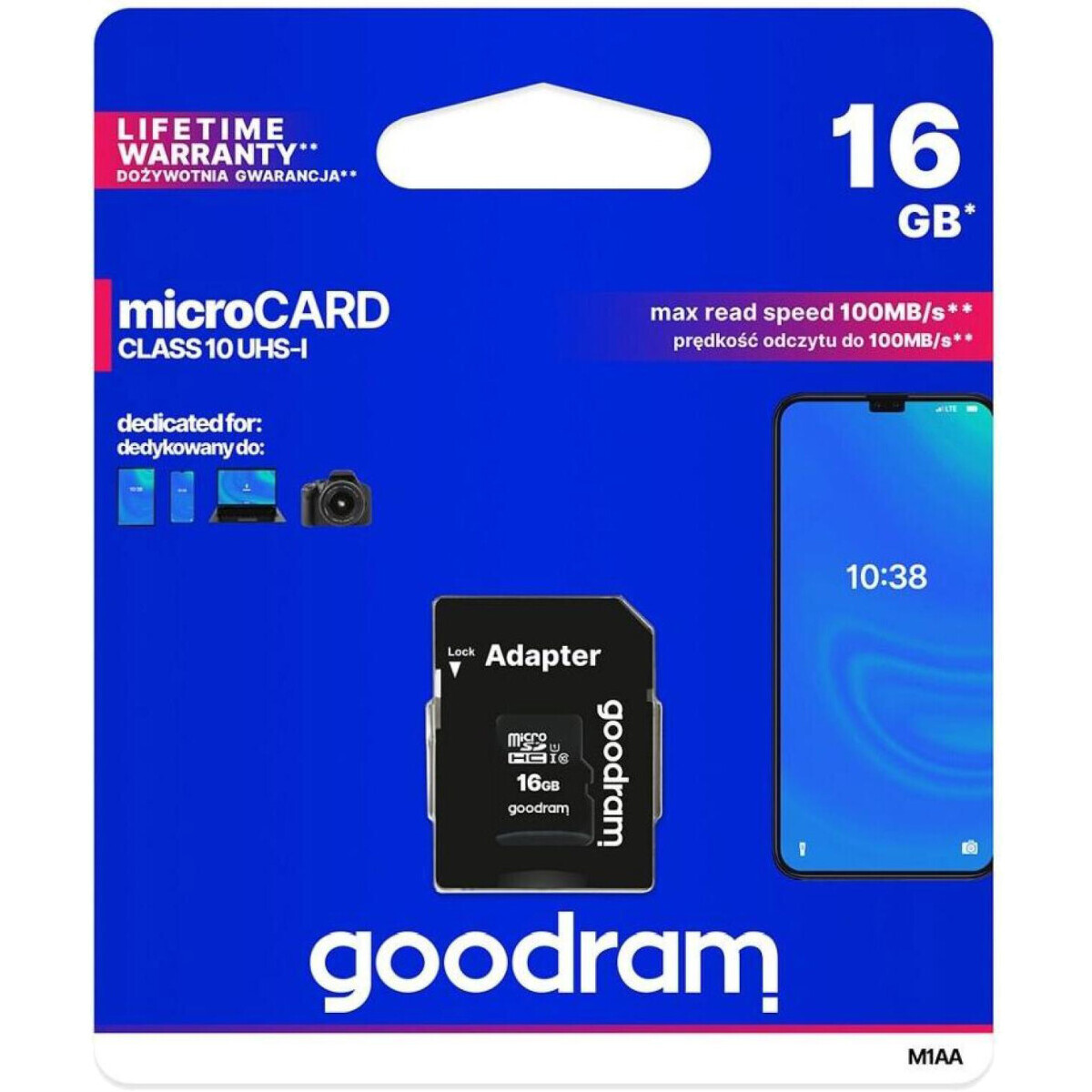 Carte mémoire 16GB MicroSD GOODRAM M1AA + SD adapter (M1AA-0160R12) - photo 2