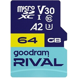 Carte mémoire 64GB MicroSD GOODRAM RIVAL M2AA + SD adapter (GGSM2AA-0640R12)