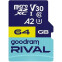 Carte mémoire 64GB MicroSD GOODRAM RIVAL M2AA + SD adapter (GGSM2AA-0640R12)