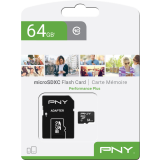 Carte mémoire 64GB MicroSD PNY Performance Plus + SD adapter (P-SDU64G10PPL-GE)