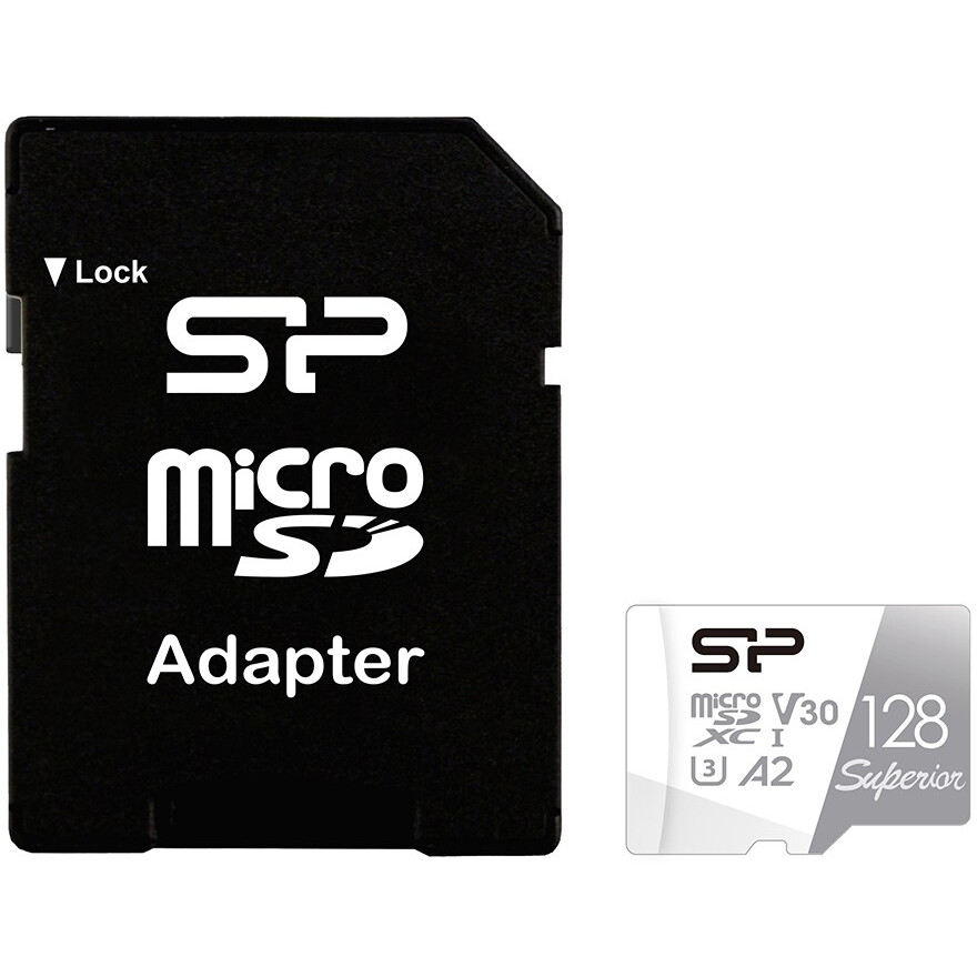 Atmiņas kartes 128Gb MicroSD Silicon Power Superio + SD adapter (SP128GBSTXDA2V20SP)