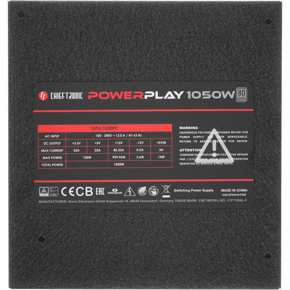 Power Supply 1050W Chieftec PowerPlay (GPU-1050FC) - photo 6