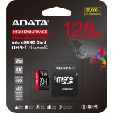 Carte mémoire 128GB MicroSD ADATA High Endurance + SD adapter (AUSDX128GUI3V30SHA2-RA1)