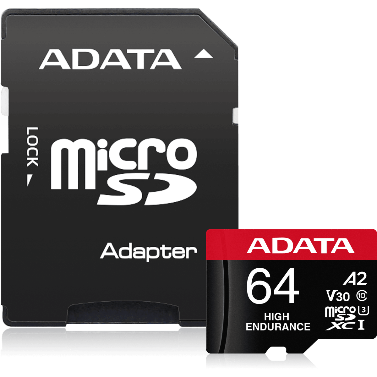 Carte mémoire 64GB MicroSD ADATA High Endurance + SD adapter (AUSDX64GUI3V30SHA2-RA1)