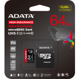 Carte mémoire 64GB MicroSD ADATA High Endurance + SD adapter (AUSDX64GUI3V30SHA2-RA1)