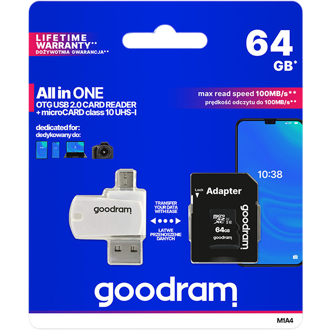 Carte mémoire 64GB MicroSD GOODRAM M1A4 All in One + SD adapter (M1A4-0640R12) - photo 3