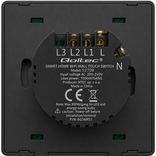 Interrupteur intelligent Qoltec Smart 2-Gang Light Switch Black - 52708 - photo 2