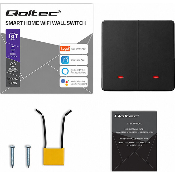 Interrupteur intelligent Qoltec Smart 2-Gang Light Switch Black - 52708 - photo 3