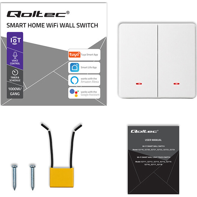 Interrupteur intelligent Qoltec Smart 2-Gang Light Switch White - 52706 - photo 4