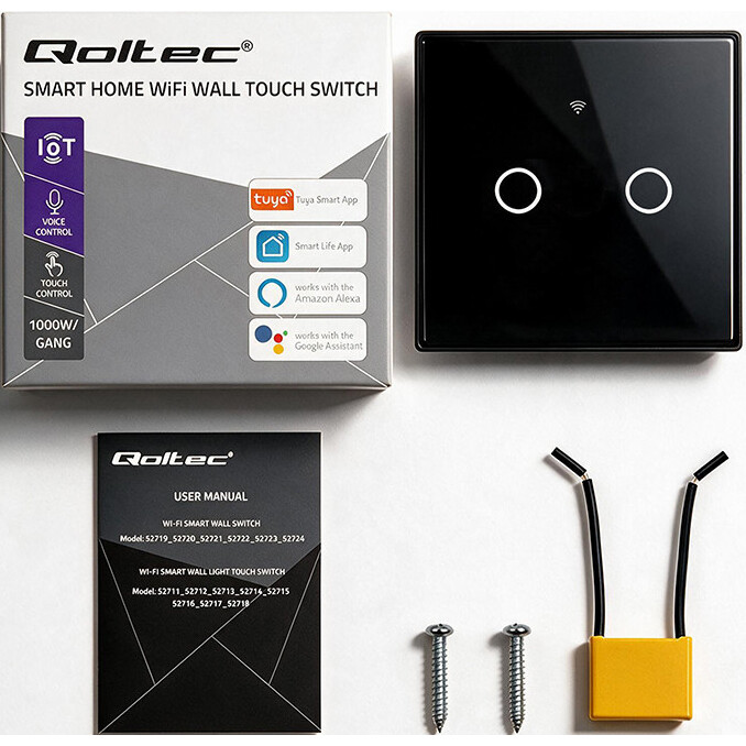 Interrupteur intelligent Qoltec Smart Touch 2-Gang Light Switch Black - 52712 - photo 3