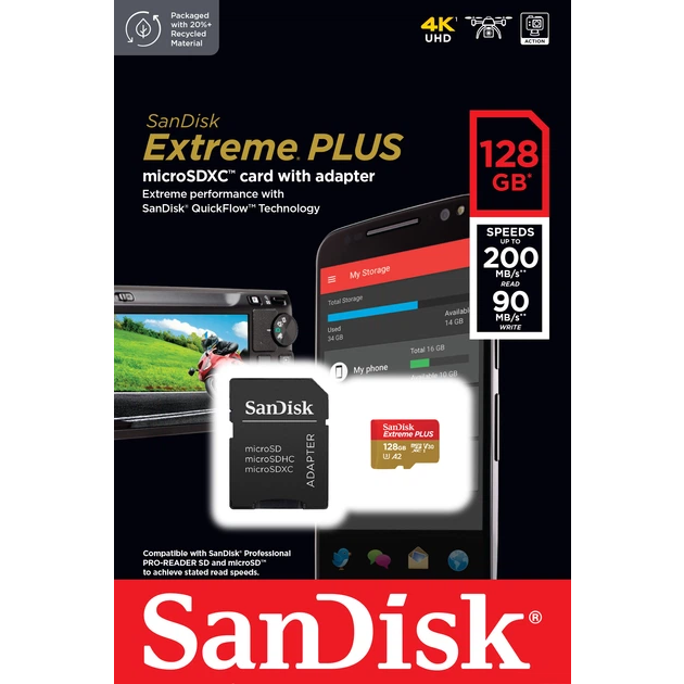Carte mémoire 128GB MicroSD SanDisk Extreme Plus + SD adapter (SDSQXBD-128G-GN6MA) - photo 3