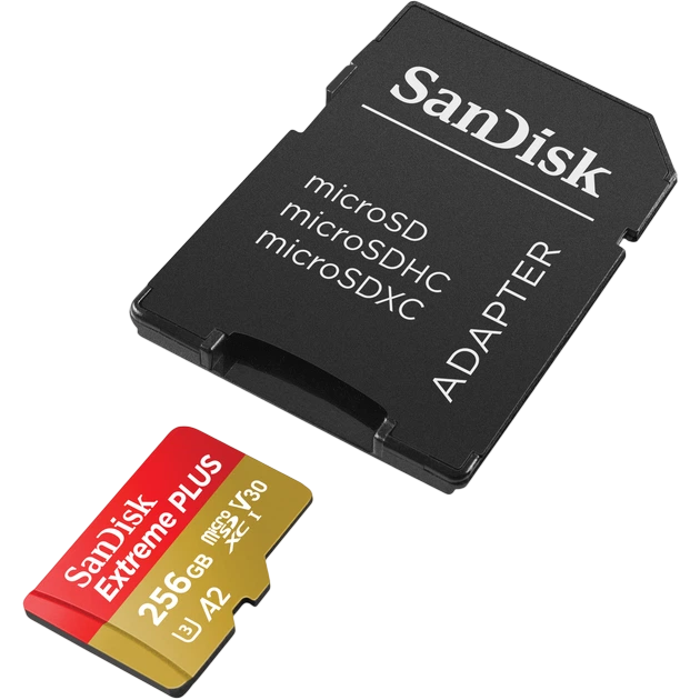 Carte mémoire 256GB MicroSD SanDisk Extreme Plus + SD adapter (SDSQXBD-256G-GN6MA)