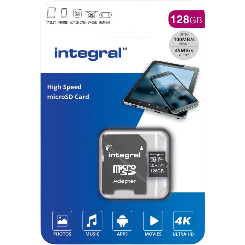 Carte mémoire 128GB MicroSD Integral + SD adapter (INMSDX128G-100V30) - photo 3