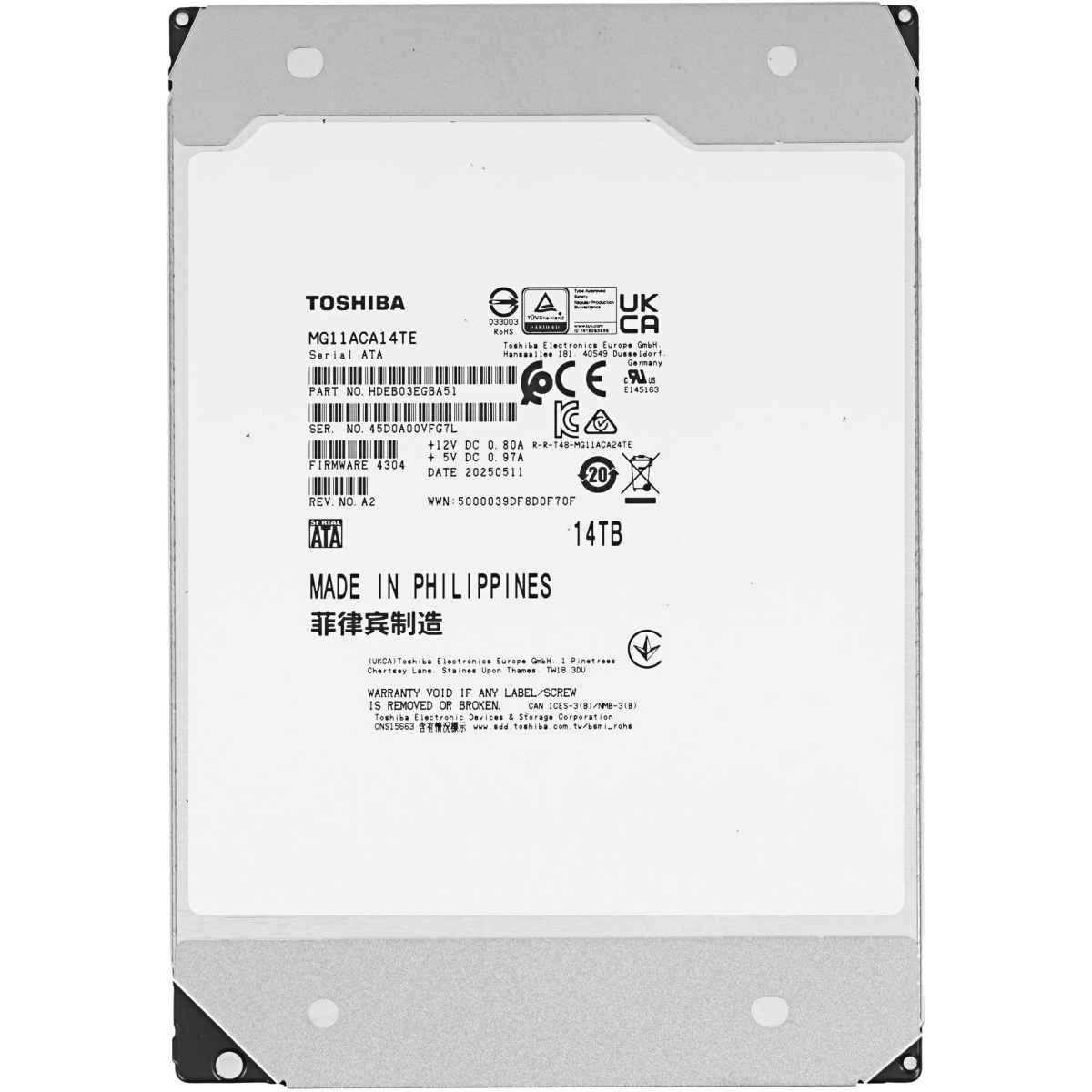 Disque dur 14TB SATA-III Toshiba MG11 (MG11ACA14TE)