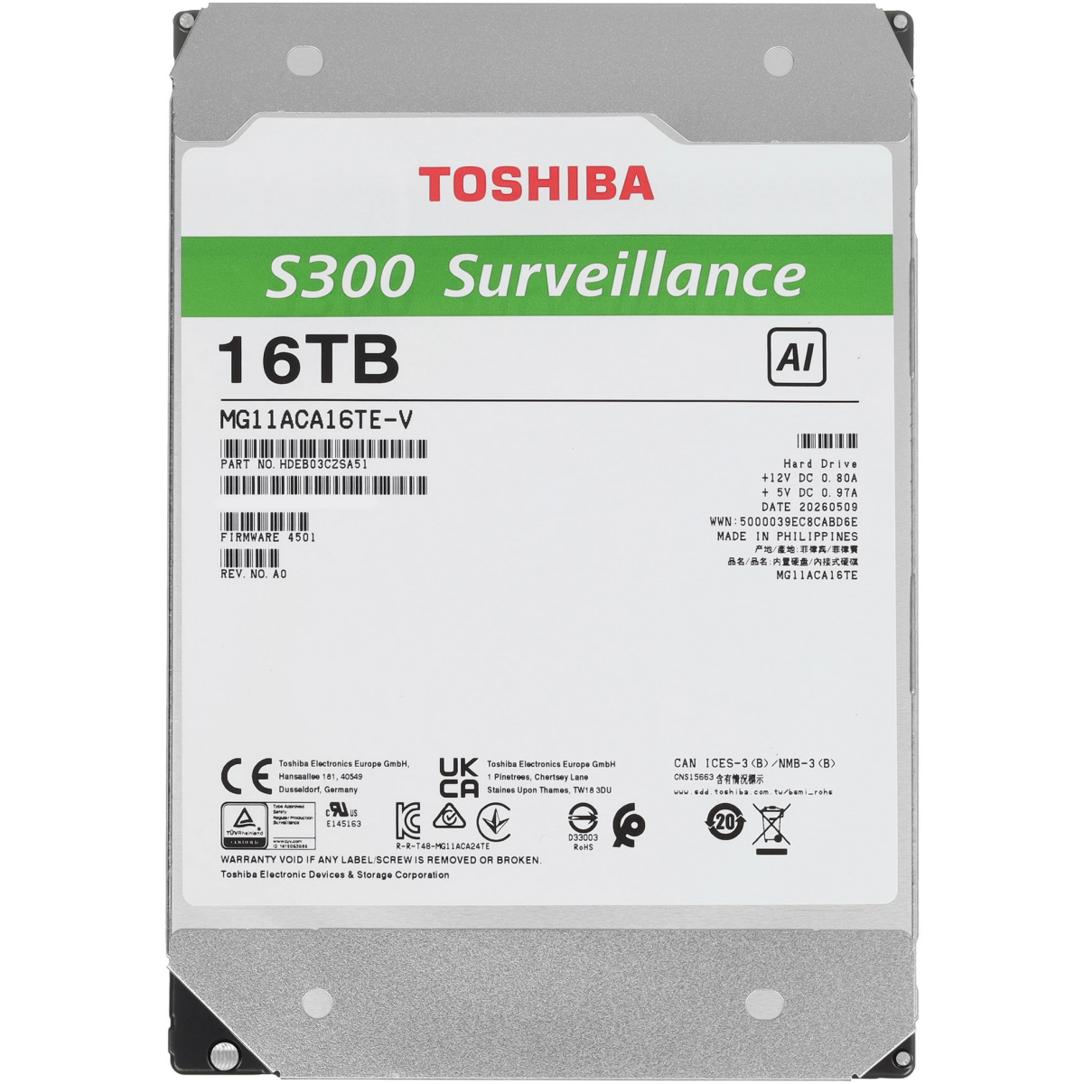 Disque dur 16TB SATA-III Toshiba S300 AI Surveillance (MG11ACA16TE-V)