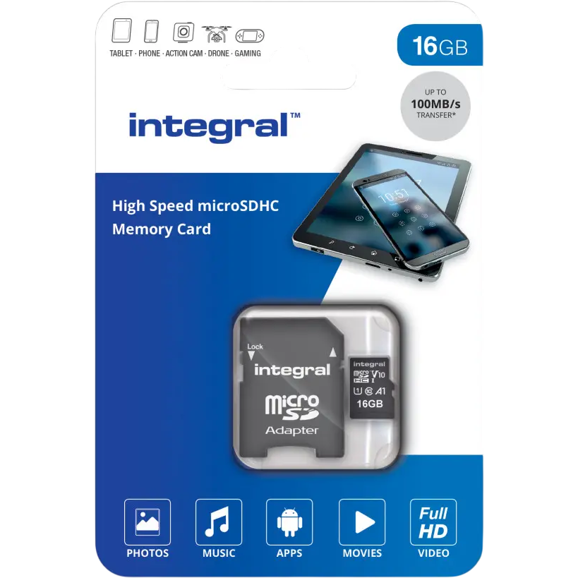 Carte mémoire 16GB MicroSD Integral + SD adapter (INMSDH16G-100V10) - photo 3