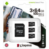 La carte mémoire 64Gb MicroSD Kingston Canvas Select Plus + SD Adapter (SDCS2/64GB-3P1A)
