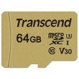 Atmiņas kartes 64Gb MicroSD Transcend 500S + SD adapter (TS64GUSD500S)