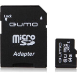 Atmiņas kartes 64Gb MicroSD QUMO + SD adapter (QM64GMICSDXC10U1)