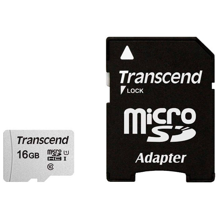 Carte mémoire 16GB MicroSD Transcend + SD adapter (TS16GUSD300S-A)