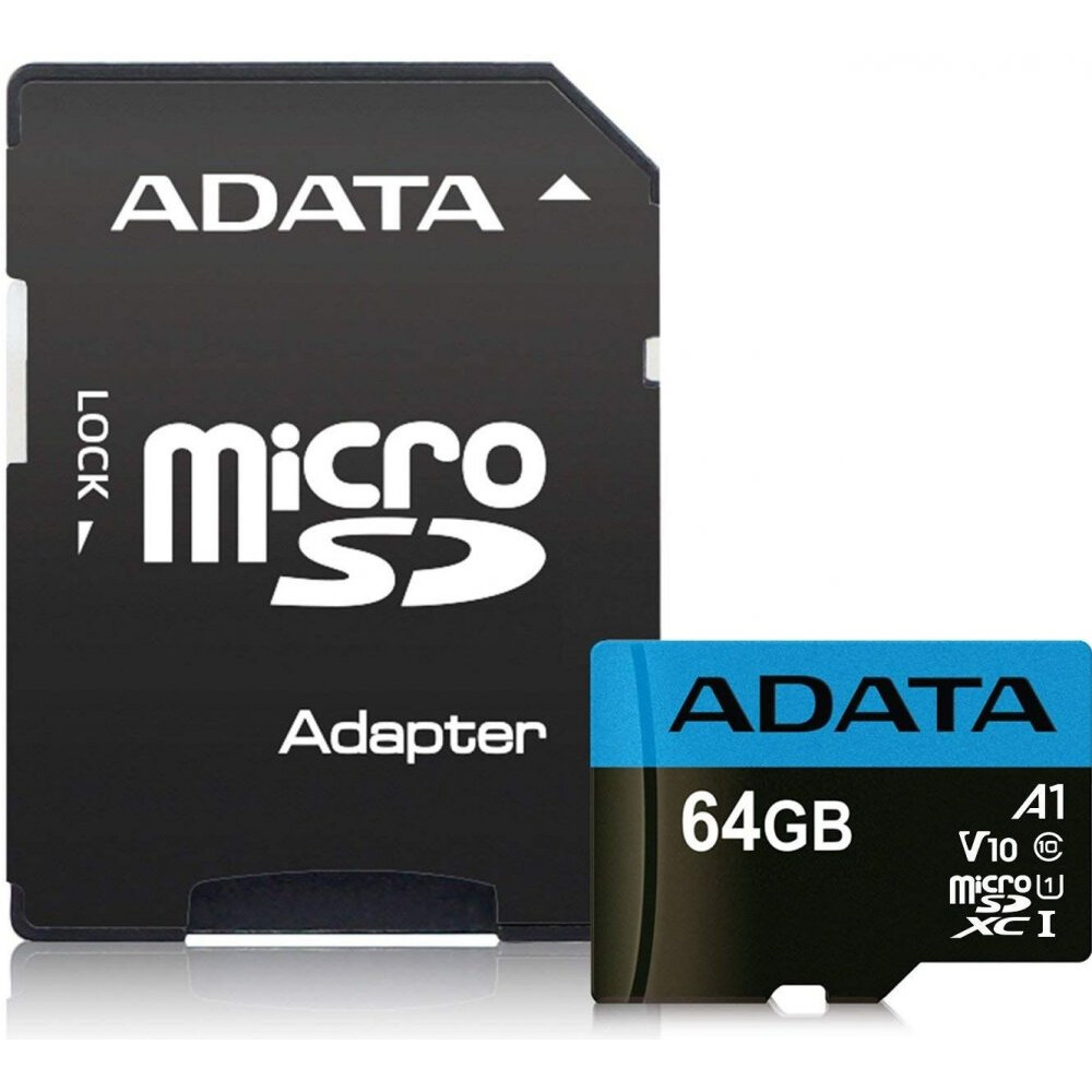 Carte mémoire 64GB MicroSD ADATA Premier + SD adapter  (AUSDX64GUICL10A1-RA1)