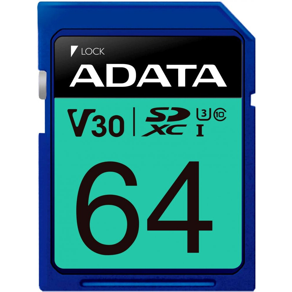 Carte mémoire 64GB SD ADATA  Premier Pro (ASDX64GUI3V30S-R)