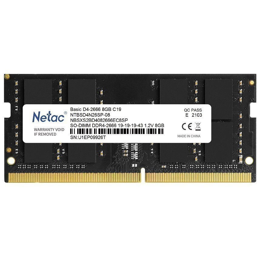 Operatīvā atmiņa 8Gb DDR4 2666MHz Netac SO-DIMM (NTBSD4N26SP-08)