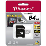 Atmiņas kartes 64Gb MicroSD Transcend + SD adapter (TS64GUSDXC10V)
