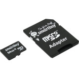 Atmiņas kartes 64Gb MicroSD SmartBuy + SD adapter (SB64GBSDCL10-01)