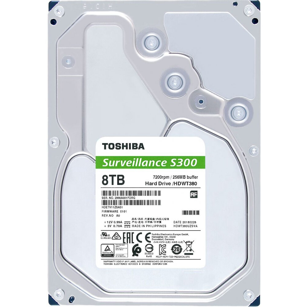 Cietais disks 8Tb SATA-III Toshiba S300 Surveillance (HDWT380UZSVA)