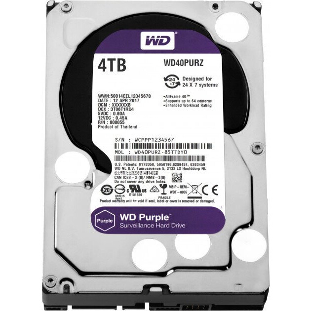 Cietais disks 4Tb SATA-III WD Purple (WD40PURZ)