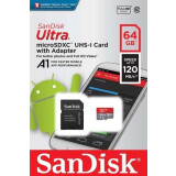 Atmiņas kartes 64Gb MicroSD SanDisk Ultra + SD adapter (SDSQUA4-064G-GN6MA)