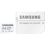 Atmiņas kartes 64Gb MicroSD Samsung EVO Plus + SD adapter (MB-MC64KA)