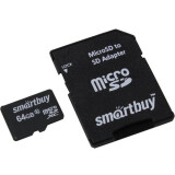 Atmiņas kartes 64Gb MicroSD SmartBuy + SD adapter (SB64GBSDCL10-01LE)